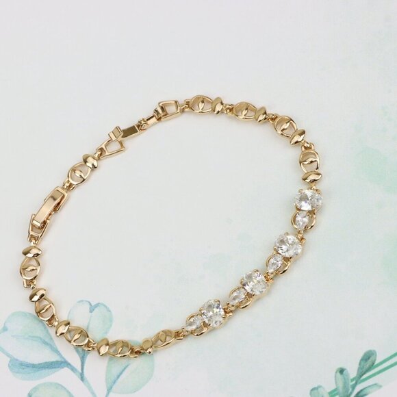 "Elegant Rose Gold Plated Bracelet with Oval and Teardrop Stones, XPBL0908 - Picture 3 of 12